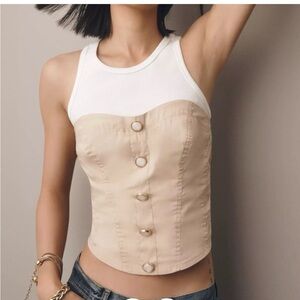 Anthropologie Porridge Corset Twofer Tank Top Small Tan Festival Minimal Chic